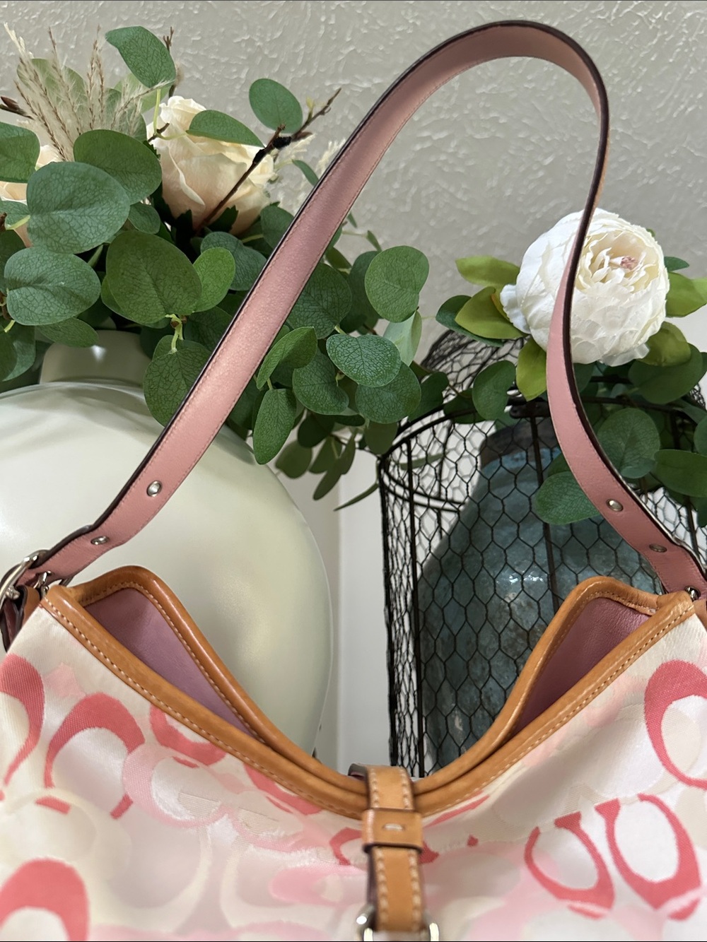 Rare Y2K Coach Pink Signature Optic C Hampton Clip Hobo - Picture 6 of 17